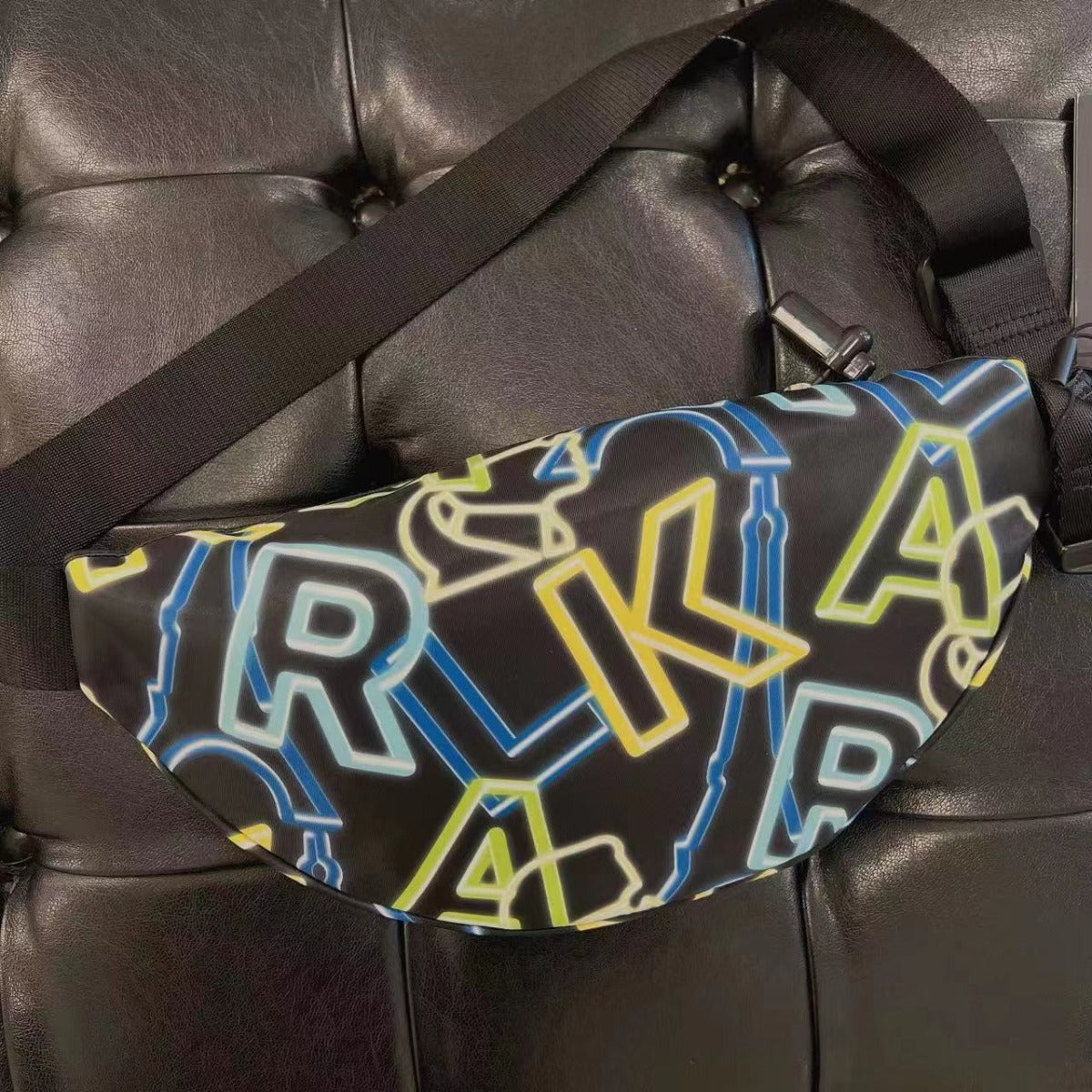 KARL LAGERFELD PARIS LH1IE1AG AMOUR NYLON BELT BAG IN BLACK/NEON CLPS KARL LAGERFELD PARIS LH1IE1AG AMOUR NYLON BELT BAG IN BLACK/NEON CLPS